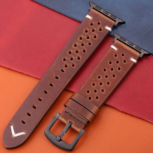 Bracelet Apple Watch en Cuir Véritable marron et noir