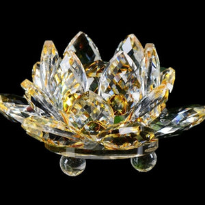 Ornement Fengshui en Verre Crystal  "Fleur de quartz" - Guérison, Bouddhisme, Méditation jaune