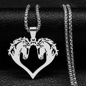 Collier Tête de Cheval Pendentif Femme Fille cheval double argent