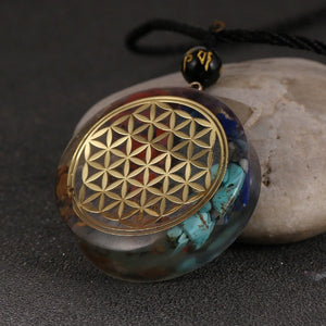 Pendentif Pierre Orgonite & Collier Homme femme Protection Méditation fleur de vie mandala