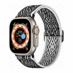 Bracelet Apple Watch en Nylon Tissé blanc et noir