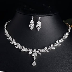 Parure Collier et Boucles d'Oreilles de Mariage Set argent