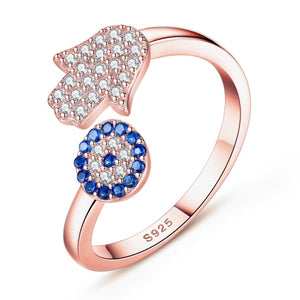 Bague Contre le Mauvais Oeil Bleu Grec Turc Matiasma Mataki or rose