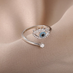 Bague Diamant contre le Mauvais Oeil Bleu Grec Turc Matiasma Mataki argent