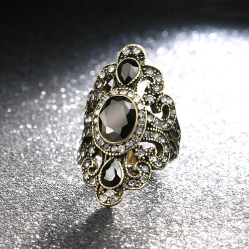 Etnische ring Zwarte steen