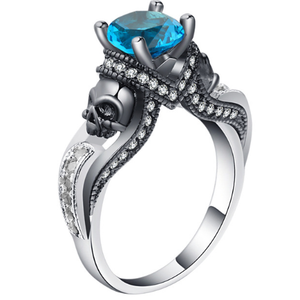 Bague Fine Tête de Mort bleu