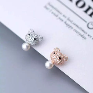 Boucle d'Oreille Ours or rose et argent