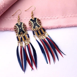 Boucle d'Oreille Ethnique Africaine bleu et rouge