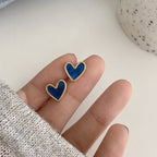 Boucles d'Oreilles Cœur Bleu & Rose bleu