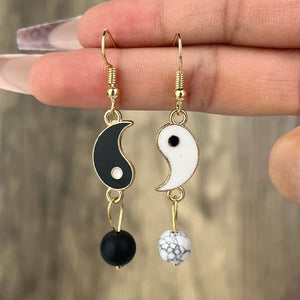 Boucles d'Oreilles Pendantes Yin Yang Or & Argent or