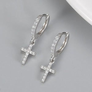 Boucles d'Oreilles avec Croix Or & Argent argent