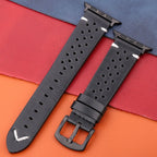 Bracelet Apple Watch en Cuir Véritable noir et noir
