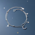 Bracelet Lune et Étoile Femme Gourmette en Argent