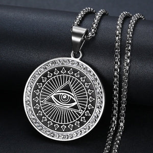 Collier Pendentif Oeil de la Providence Pyramide Illuminati argent