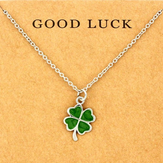 Collier Pendentif Trèfle à 4 Feuilles Vert Porte Bonheur