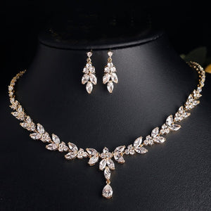 Parure Collier et Boucles d'Oreilles de Mariage Set or