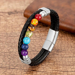 Bracelet 7 Chakras En Cuir Homme Femme argent