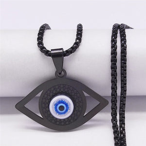 Collier Contre le Mauvais Oeil Bleu Grec Turc Matiasma Mataki Pendentif noir