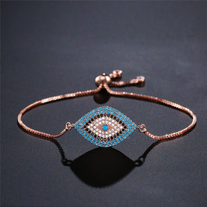 Bracelet Contre le Mauvais Oeil Bleu Grec Turc Matiasma Mataki Gourmette or rose 1