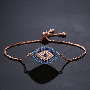 Bracelet Contre le Mauvais Oeil Bleu Grec Turc Matiasma Mataki Gourmette or rose 2