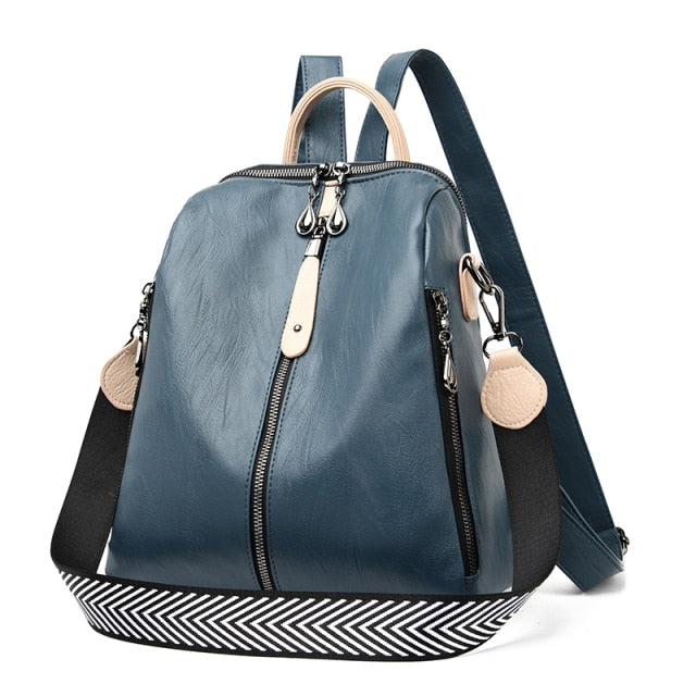 Kleine Leren Rugzak voor Dames Blauw