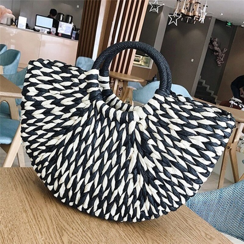 Zwart-Witte Rotan Tas Draagtas voor Dames